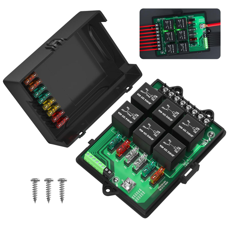 [Australia - AusPower] - Joinfworld Relay Box Fuse Relay Box 12V Automotive Universal Fuse Panel with 6 Way Relays and 14 x ATC/ATO Blade Fuses 12 Volt Fuse Box Waterproof with Led Light and Relay Module Relay Box with Led 