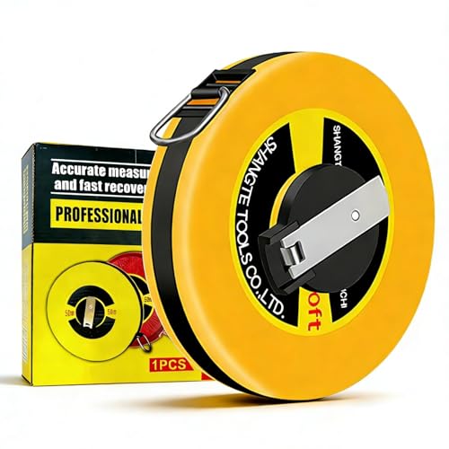 Tape Measure 50 m, Capsule Tape Measure with ABS Plastic Casing, Tape Measure Fibreglass Imperial and Metric, Double-Sided Scale, for Measuring Road, Railway, Electrical Engineering