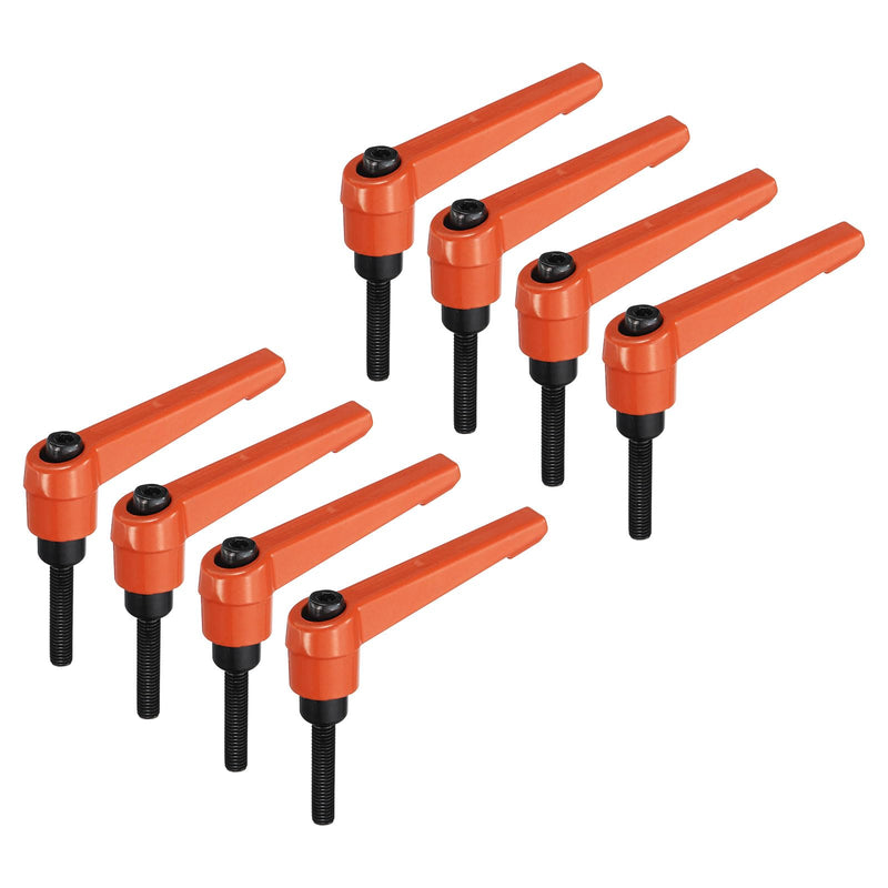 [Australia - AusPower] - uxcell 8pcs Lever Adjustable Handles M5 x 25mm Metric Male Thread, Level Clamping Handle Hand Stud Knobs Rotating Screw Handles Bolts with Locking Lever, Orange 