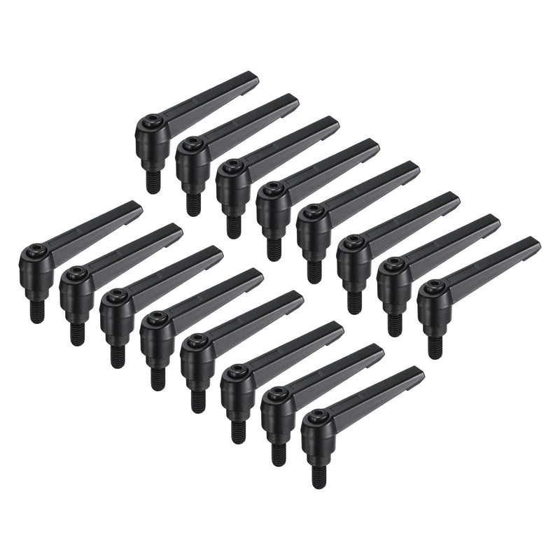 [Australia - AusPower] - uxcell 16pcs Lever Adjustable Handles M8 x 15mm Metric Male Thread, Level Clamping Handle Hand Stud Knobs Rotating Screw Handles Bolts with Locking Lever, Black 