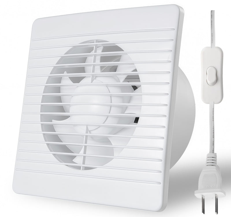 6 Inch Exhaust Fan, 26W Wall Mount Small Ventilation Fan With Switch, 139CFM Ventilation Extractor Fan With Anti-backflow Check Valve Ultra Thin For Bathroom Kitchen Garage(White) square shape