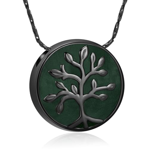 Imrsanl Tree of Life Round Pendant Urn Necklace for Ashes Black