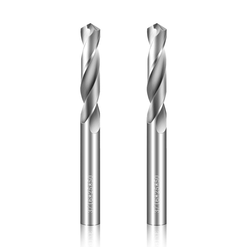 3/16" Drill Bits Solid Carbide Drill Bits, Tungsten Carbide Drill Bit Set, Metal Drill Bit Set for Stainless Steel Hardened Steel Cast Iron Alloy Copper, 2 Pcs 3/16 in