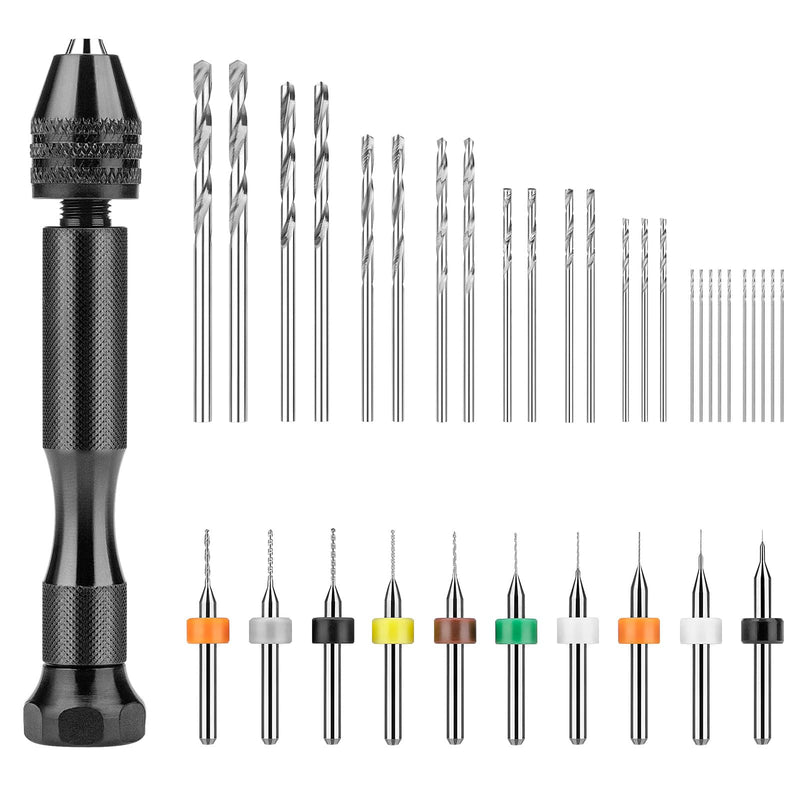 [Australia - AusPower] - 36 Pieces Hand Drill Set, Pin Vise Hand Drill with 10PCS PCB Mini Drill Bits and 25PCS Micro Twist Drill Bits, Jewelry Drilling Tool for Resin Polymer Clay, DIY Craft 