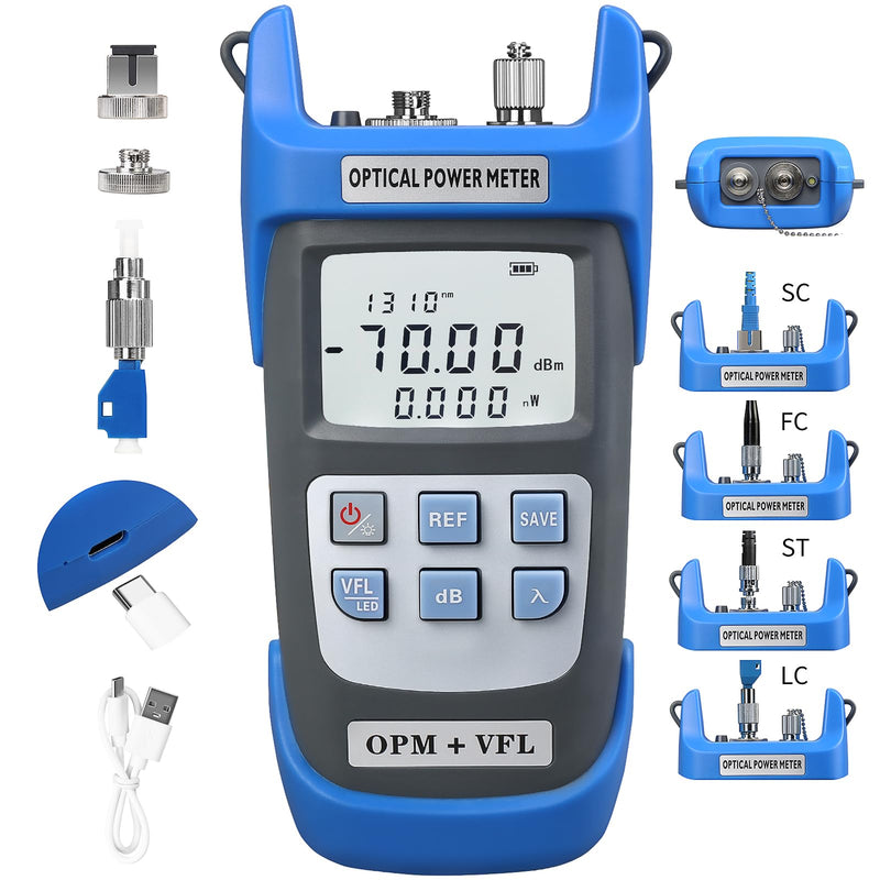 [Australia - AusPower] - Rechargeable Optical Power Meter A-C710B (-70~+10dBm) Fiber Optic Tester, Optical Power 15 All-in-one Machine, Suitable for SC/FC/ST/LC 2.5mm/1.25mm Interface, with 1 9/125um FC-LC Adapter A-C710B-VFL15KM 