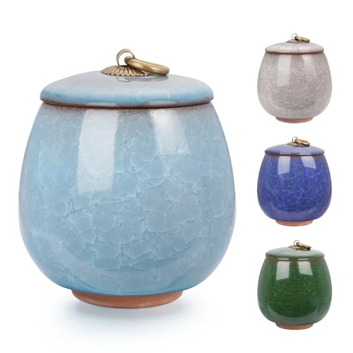 Abooxiu Ceramic Small Urn for Human Ashes Cremation Keepsake Urn for Adult Male Female Ice Crack Keepsake Urn for Human or Pet Ashes Celeste Blue Non-Personalize