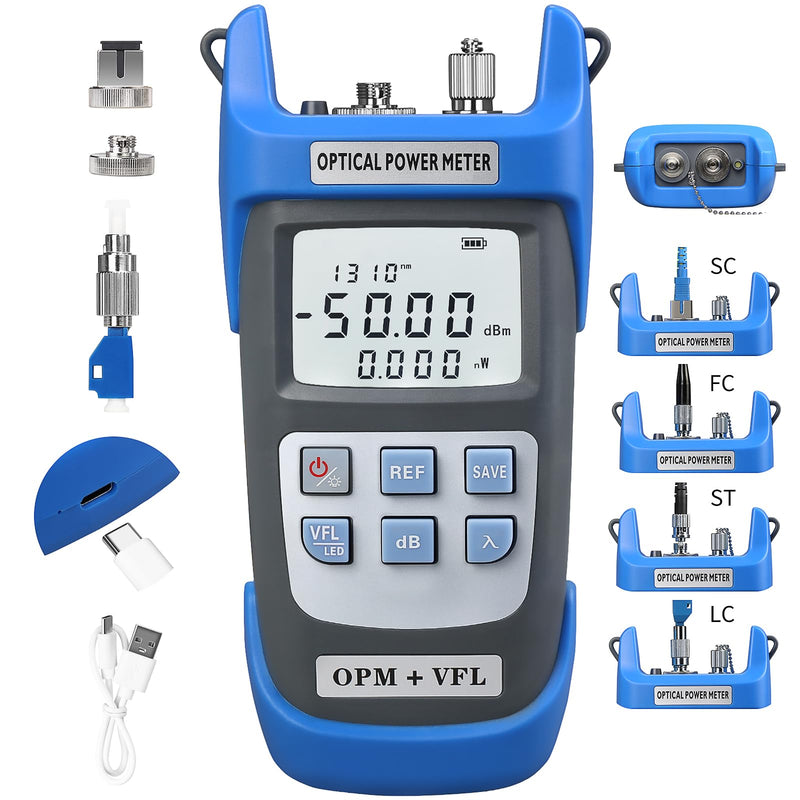 [Australia - AusPower] - Rechargeable Optical Power Meter A-C510B (-50~+26dBm) Fiber Optic Tester, Optical Power 50 All-in-one Machine, Suitable for SC/FC/ST/LC 2.5mm/1.25mm Interface, with 1 9/125um FC-LC Adapter 