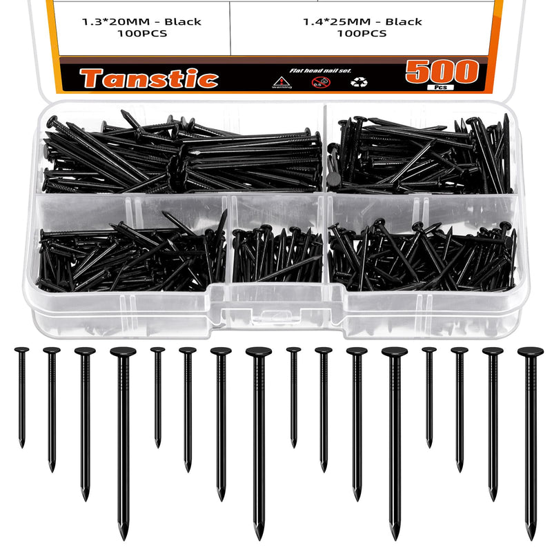 [Australia - AusPower] - Tanstic 500Pcs 4 Sizes Hardware Nails Assortment Kit Finishing Nails Nails for Hanging Pictures Small Nails Wall Nails for Picture Hanging Woodworking(Black) Black 