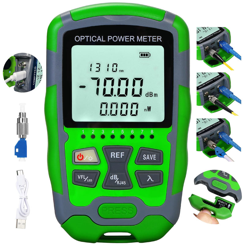 [Australia - AusPower] - Rechargeable Optical Power Meter A-MC70-30 (-70~+10dBm) mini Fiber Cable Tester for SC/FC/ST/LC Interface 4-in-1 Function with Fiber Test Pen 30 & RJ45 LED Equipped with 1 FC-LC Adapter 
