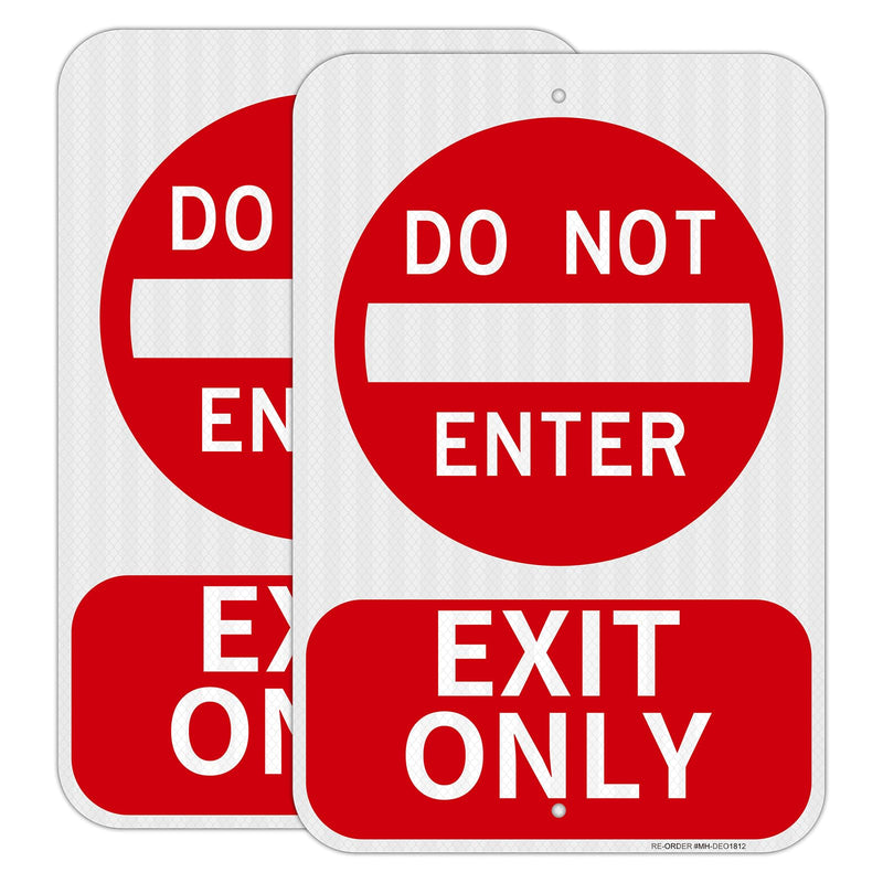 2 Pack Do Not Enter Exit Only Sign- 12" x 18" Aluminum Exit Only Do Not Enter Sign, Engineer Grade Reflective, Rust Free, Weather Resistant- Easy to Install