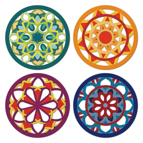 CHDITB 4Pcs Wooden Sacred Geometric Moroccan Talavera Wall Art 10x10 Inch Geometric Mandala