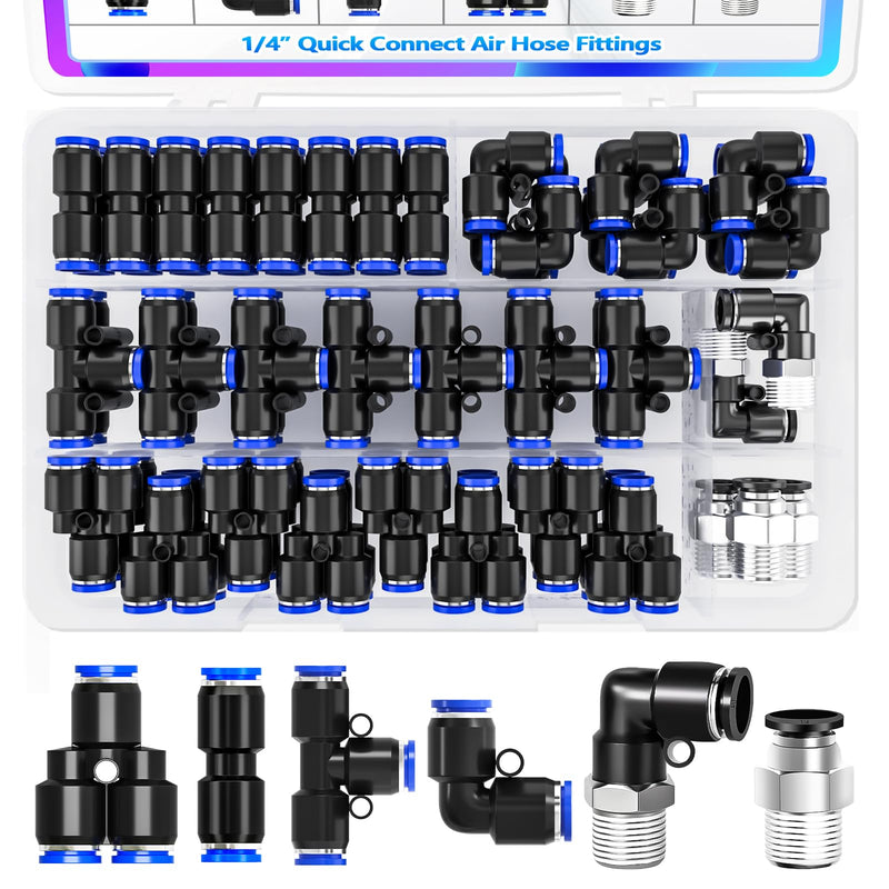 [Australia - AusPower] - mxuteuk 1/4" OD Push to Connect Fittings,1/4" OD Air Line Fittings,Quick Connect Air Hose Fittings for 1/4" Tube (34PCS) 1/4" OD Kits 