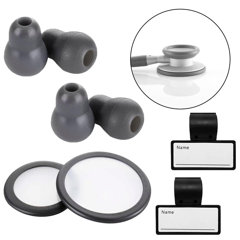 [Australia - AusPower] - Stethoscope Replacement Part Kit - Diaphragm & Ear Tips for Littmann Classic 3, Cardiology 3 & 4 - Grey Silicone 