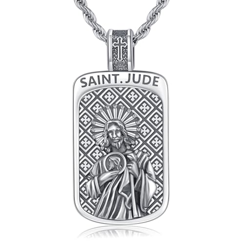 925 Sterling Silver Patron Saint Necklace Amulet Necklace Talisman Religious Jewelry Gifts for Prayer Baptism Christmas New Year 03 Saint Jude
