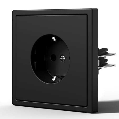 BSEED Socket with Claws, Matt Wall Socket, Flush-Mounted, EU Standard Built-in Socket, Easy Assembly, C Series, 1 Compartment, 80 mm, Black 1-gang
