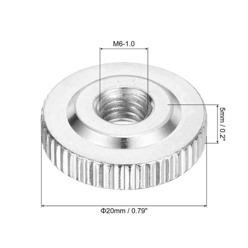 [Australia - AusPower] - uxcell 10Pcs M6 Knurled Thumb Nuts, Carbon Steel Round Knurled Flat Head Through Hole Handle Nut, Lock Adjusting Nuts, Thin Type, Nickel Plated, Silver 10 