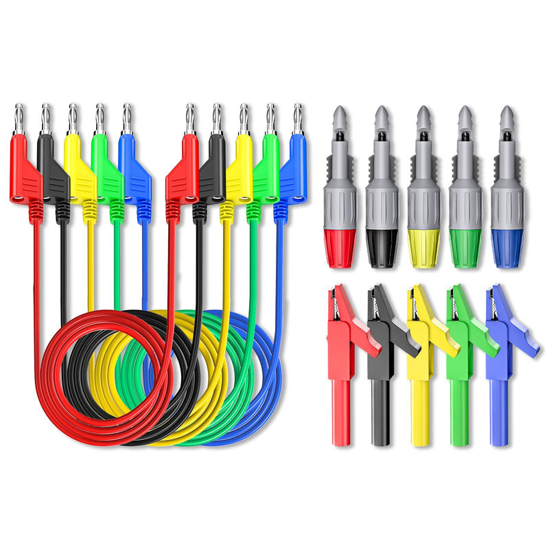 [Australia - AusPower] - Goupchn 4mm Stackable Banana Plug to Banana Plug Test Leads Kit with Wire Piercing Probes, Alligator Clips Soft Flexible Cable Wire 5 Colors for Multimeter Electrical Testing 1000V/15A Stackable Banana Plug Test Leads Kit 