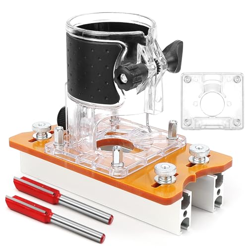 Wood Cutter Tool Slot Holder Set Wood Cutter Base Locator Set 2 in 1 Slot Base and Mounting Bracket for 64/65 mm Trimmer with Scale Milling Base Plate, One-Hand Milling Base Plate