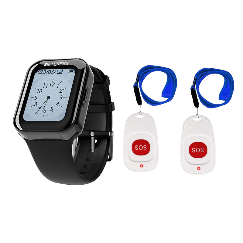 [Australia - AusPower] - Retekess TD113 Call Bell System, Caregiver Pager, IP67 Waterproof, Various Reminder Modes, Touch Screen, 2 Emergency Buttons for Home, Elderly, Patient, Disabled 