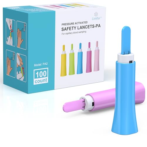 LINKFAR Safety Lancets 28G 1.8mm Sterile (Pack of 100) | Disposable glucose meter and diabetic tests, fixed puncture depth 28G 100Pcs