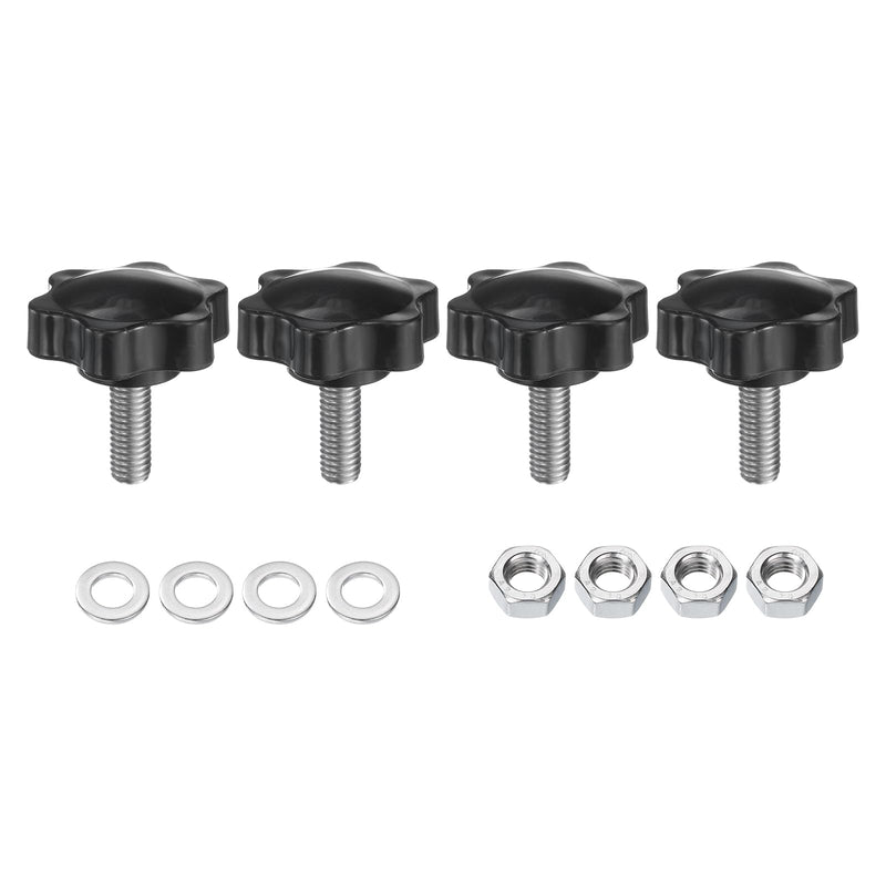 [Australia - AusPower] - uxcell 4pcs Star Clamping Knobs with Nuts Washers, M8 x 20mm Metric 304 Stainless Steel Male Thread 38mm 6-Star Plastic Head, Threaded Stud Hand Knobs Handles Thumb Screws, Black 