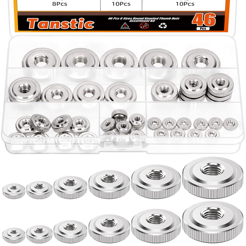 [Australia - AusPower] - Tanstic 46Pcs Round Knurled Thumb Nuts Conector Lock Adjusting Nuts M3 M4 M5 M6 M8 M10 Female Threaded Thin Type with Nickel Plated 