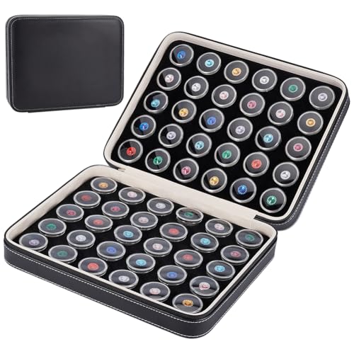 BENECREAT 60 Pcs Closeable Gemstone Collection Storage Box with Foam Insert, 1.2x0.6 Inch Plastic Gem Jars, Display Tray Set for Loose Diamond Collectibles Crystal, Diamond Display Case Black