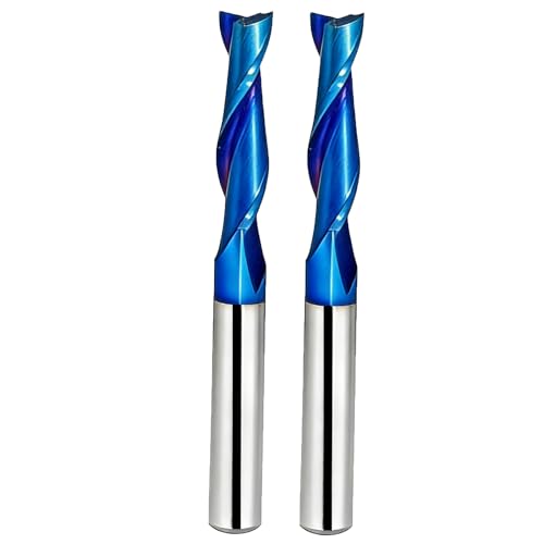 HZBIAO 2-flute upcut spiral CNC router bits, 1/4-inch carbide shank and cutting diameter, 1-inch cutting length