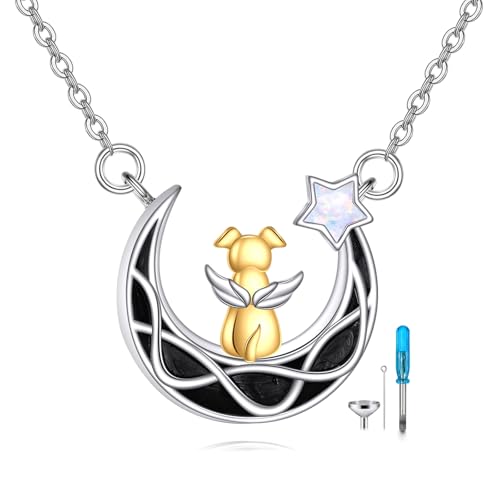 POPLYKE Pet Cat/Dog Necklace Sterling Silver Keepsake Pet Memorial Pendant Jewelry Gift for Women Men Moon Dog