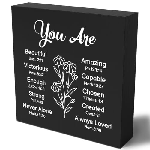 Religious Gifts for Women Christian Gifts Christian Wooden Box Sign Desk Decor Bible Verse Decorations for Home Office Shelf Table Desk Gifts for Christian Women 5 x 5 Inch (Black Decor) Black1 5 inches by 5 inches