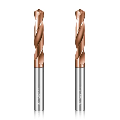 HOYUSK 3/16-inch solid carbide jobber drill bit set with TISIN coating for metal drilling, 2 pieces