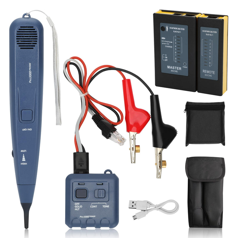 [Australia - AusPower] - Pro3000 Tone Generator and Probe Kit Bundle with Network Cable Tester, Toner Electrical Tool, Ethernet Tester Tool for RJ45 Cat5/Cat5e/Cat6/Cat6a/Cat7 UTP/Shielded Cable, RJ11 & RJ12 