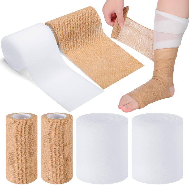 [Australia - AusPower] - Geiserailie 4 Pcs 2 Layer Compression Bandage System Lymphedema Wraps for Legs Compression Wraps Lower Leg System Medical Foam Bandage for UNA Boot Edema 