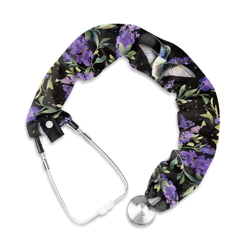[Australia - AusPower] - Rnyleeg Lavender Hummingbird Stethoscope Covers for Nurses Black Stretchy Slim Looking Stethoscope Cover Sleeve Stethoscope Accessories 1 
