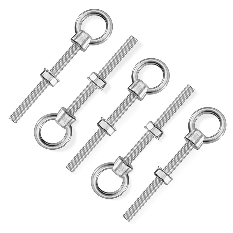 [Australia - AusPower] - 5 Pack Eye Bolt 3/8" x 4" Long, Stainless Steel Welded Extension Bolts Swing Basket Suspension Fittings Mechanical Eye Bolts with Shoulder and NUT for Indoors and Outdoors 
