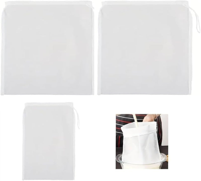 Pack of 3 Filter Bags Strainer Bags 200 Micro Press Bags 20 x 30 cm / 30 x 45 cm Brew Bag Nylon Hop Filter Beer White Press Bag Filter Cloth Squeezing Cloth Nut Milk Bag for Fruit Press Wine 200 Micron/ 1pcs 20*30cm/2pcs 30*45cm