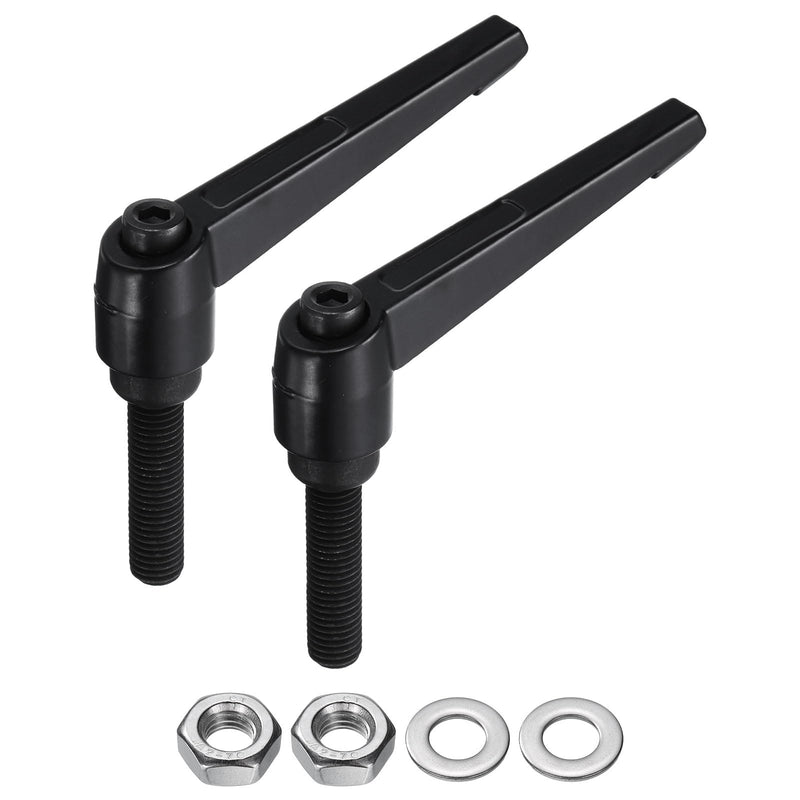 [Australia - AusPower] - uxcell 2pcs Lever Adjustable Handles M12 x 50mm Metric Male Thread with Nuts Washers, Level Clamping Handle Set Hand Stud Knobs Rotating Screw Handles Bolts with Locking Lever, Black 