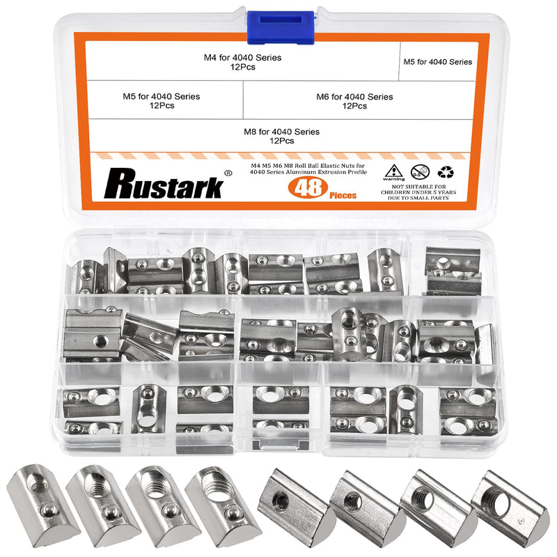 [Australia - AusPower] - 48pcs 4 Sizes Carbon Steel Roll in T-Nuts Roll in T-Nut with Ball Spring Roll Ball Elastic Nuts T Slot Nuts T Spring Nuts for 4040 Series Aluminum Extrusion Profile Rail 3D Printer CNC Router 40 series 4 sizes 