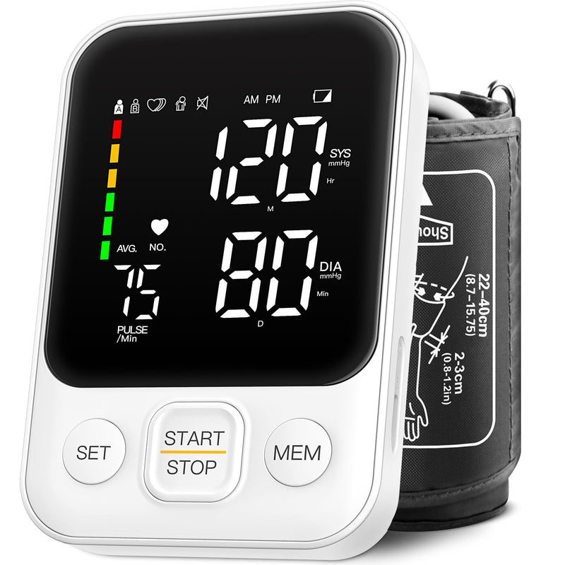 [Australia - AusPower] - Blood Pressure Monitor Upper Arm Machine Sphygmomanometer Accurate Adjustable Manual BP Cuff Kit Led Backlit Display 2 Users 240 Sets Memory Includes Storage Bag White 