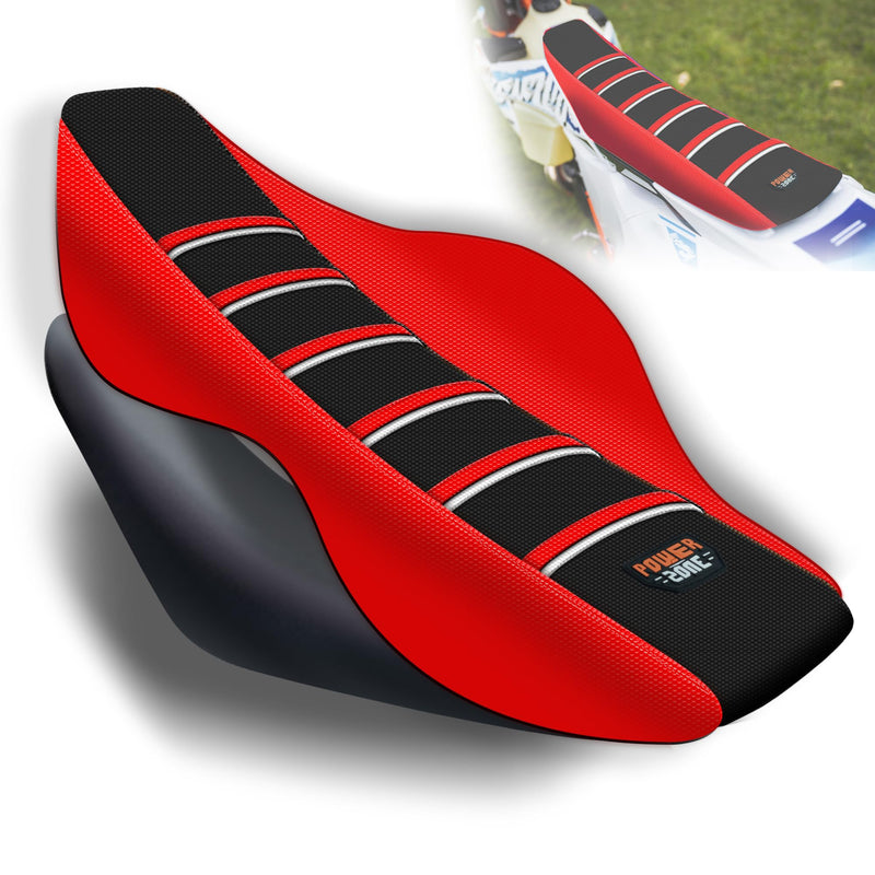 [Australia - AusPower] - Universal Ribbed Dirt Bike Seat Cover for KX SX YZF CRF TTR - Gripper Striped Supermoto Dirtbike Seat Cover (Red-Black-White) Red-Black-White 