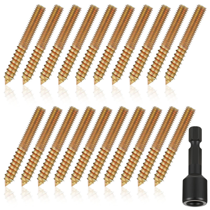 [Australia - AusPower] - Hicarer 20 Pack 5/16-18 x 2 Inch Hanger Bolts Double Headed Bolts with Driver Self Tapping Screw Threaded Rod Screws for Furniture Double Headed for Wood Furniture Joint 