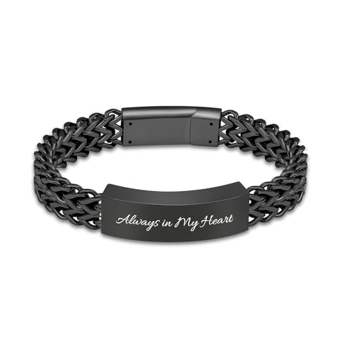 constantlife Cremation Bracelet for Ashes for Men - Stainless Steel Cuban Link Urn Bracelet Keepsake Ash Holder Cremation Memorial Jewelry Always in My Heart-Black 20 Centimeters