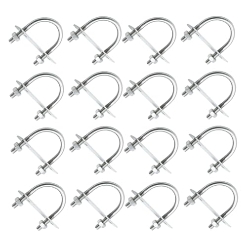 Aynaxcol 16-piece M6 round bend U-bolt set with nut plates and washers for DN25 pipes, wood, and tubes