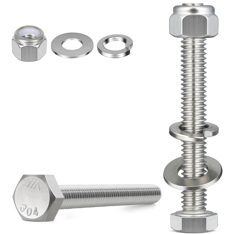 [Australia - AusPower] - (4 Sets) 5/16-18 x 6" Hex Head Screw Bolt,Lock Nuts,Flat & Lock Washers Kits,304 Stainless Steel 18-8,Fully Threaded 5/16-18 x 6" 4 