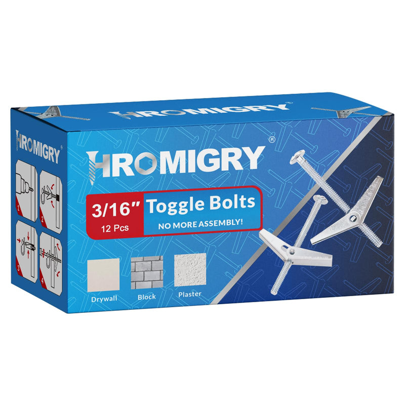 [Australia - AusPower] - 3/16"x5" Toggle Bolts (12 Pcs) 3/16 inch Wall Anchors for Drywall Heavy Duty, Butterfly Anchor Bolt for Hollow Wall, Sheetrock, Ceiling 3/16" (12 Pcs) 