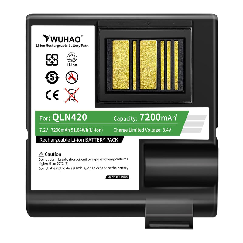 [Australia - AusPower] - WUHAO QLN420 ZQ630 Battery Upgraded 7200mAh for Zebra QLN420 ZQ630 ZQ63-AUWA000-00 ZQ63-ACFAC10-00 Barcode Label Printer Replacement Battery P1050667-016 BTRY-MPP-68MA1-01 