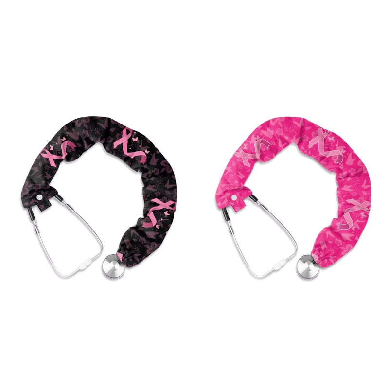 [Australia - AusPower] - LedBack Pink Ribbon Stretchy Stethoscope Covers Universal Fit Stethoscope Decorative Sleeve Roses Two Piece Stethoscope Accessories Sleeve for Breast Cancer Day 