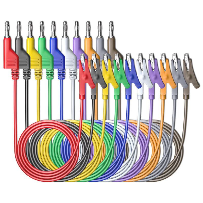 [Australia - AusPower] - Goupchn Stackabe Banana Plug to Alligator Clips Test Leads 10 Colors Soft Flexible Electrical Wire Cables for Multimeter Electrical Testing 500V/5A Ten Colors 3.3ft/1m 