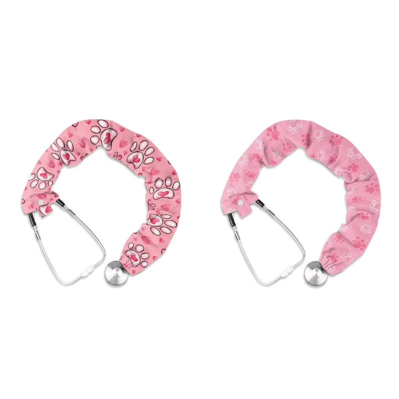 [Australia - AusPower] - LedBack Nurses Stethoscope Protective Covers Hearts Stethoscope Accessories 2 Pack Stretchy Slim Stethoscope Sleeves Pink Dog Paws Washable Stethoscope Sleeve for Healthcare Workers Pink Dog Paws Hearts 