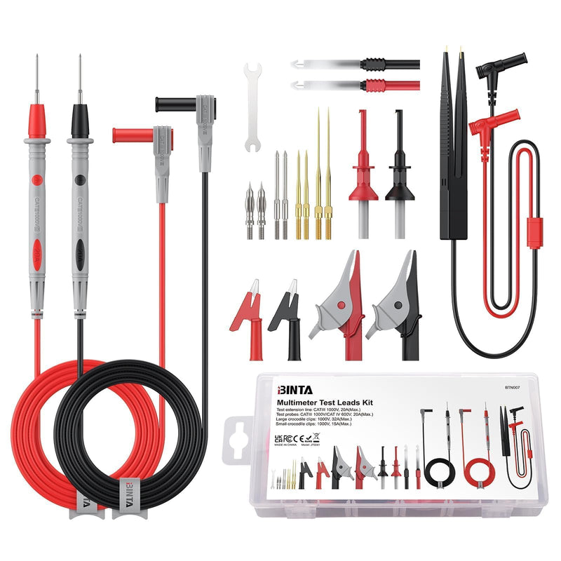 [Australia - AusPower] - BINTA 25-Piece Silicone Multimeter Leads Kit CAT Ⅲ 1000V 20A with Replaceable Test Probes 4PCS Large/Medium Alligator Clips Tweezer, Professional Leads Kit for Industrial Car Home Electrical Testing 25PCS 